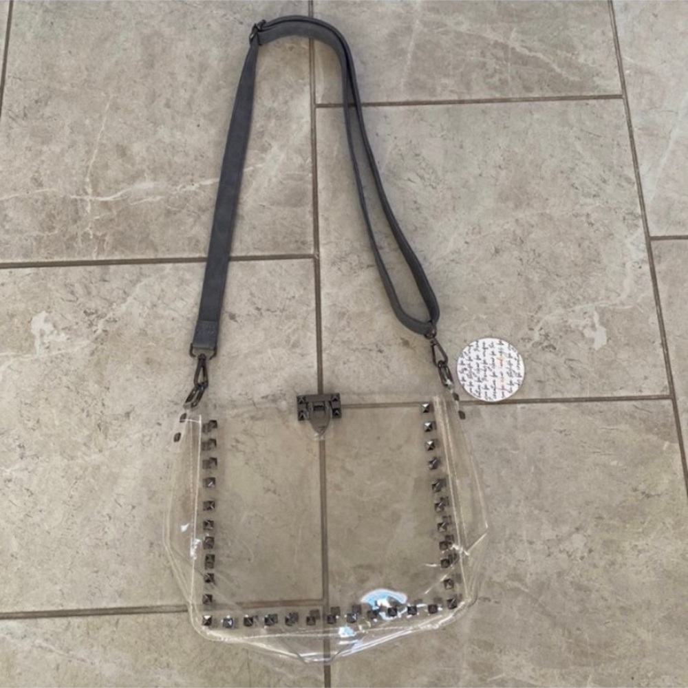 Maxwell NWT Clear Studded Gunmetal Purse